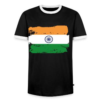 Official India Flag Indian Country Pride Vintage - Men's Ringer Shirt - black/white - Front - AI Model Female 172 light (172cm) & AI Model Male 178 light (178cm)