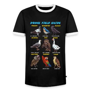 Bird Guide Drones Ducks Parrots Owls - Men's Ringer Shirt - black/white - Front - AI Model Female 172 light (172cm) & AI Model Male 178 light (178cm)