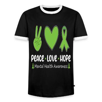 Peace Love Hope Mental Health Awareness Let'S - Men's Ringer Shirt - black/white - Front - AI Model Female 172 light (172cm) & AI Model Male 178 light (178cm)