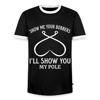 Zeig mir deine Räuber Ich zeige dir meine Stange - Männer Kontrast-T-Shirt - Schwarz/Weiß - Vorne - AI Model Female 172 light (172cm) & AI Model Male 178 light (178cm)