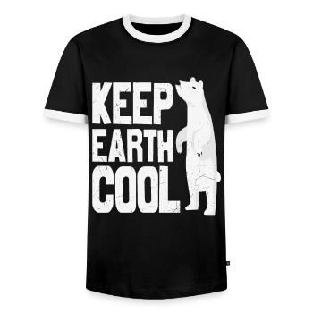 Keep Earth Cool Earth Protect Polar Bear Animal - Men's Ringer Shirt - black/white - Front - AI Model Female 172 light (172cm) & AI Model Male 178 light (178cm)