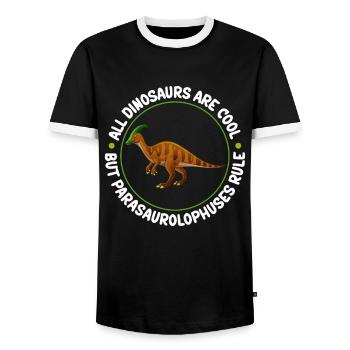 Parasaurolophus | Dinosaur Dinos Gift - Men's Ringer Shirt - black/white - Front - AI Model Female 172 light (172cm) & AI Model Male 178 light (178cm)