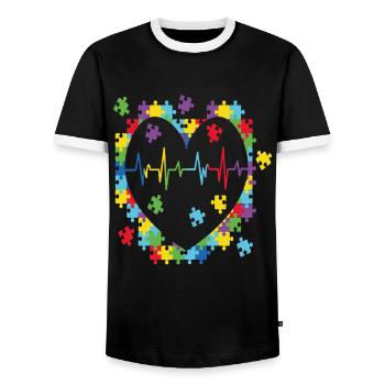 Autism Retro - Men's Ringer Shirt - black/white - Front - AI Model Female 172 light (172cm) & AI Model Male 178 light (178cm)