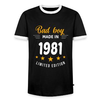 Bad boy made in 1981 - Men's Ringer Shirt - black/white - Front - AI Model Female 172 light (172cm) & AI Model Male 178 light (178cm)
