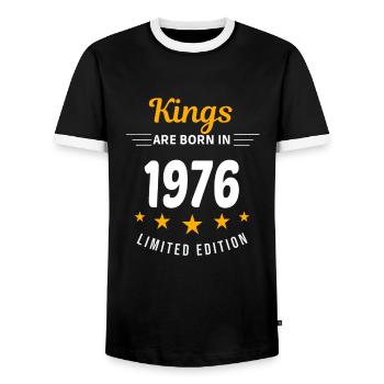 Kings SIND GEBOREN IM JAHR 1976 - Männer Kontrast-T-Shirt - Schwarz/Weiß - Vorne - AI Model Female 172 light (172cm) & AI Model Male 178 light (178cm)
