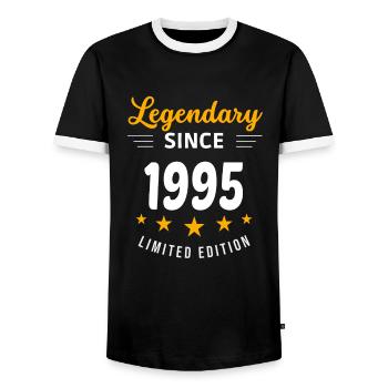Legendary since 1995 - Men's Ringer Shirt - black/white - Front - AI Model Female 172 light (172cm) & AI Model Male 178 light (178cm)