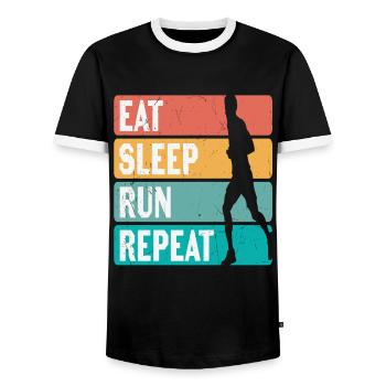 Eat Sleep Run Repeat Runners Motivation - Men's Ringer Shirt - black/white - Front - AI Model Female 172 light (172cm) & AI Model Male 178 light (178cm)