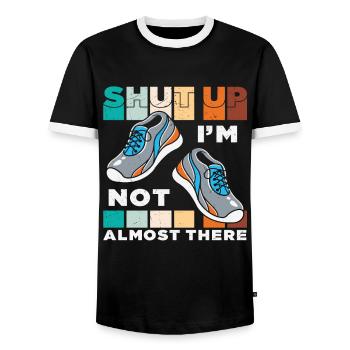 Halt die Klappe, ich bin nicht fast da Zitate - Männer Kontrast-T-Shirt - Schwarz/Weiß - Vorne - AI Model Female 172 light (172cm) & AI Model Male 178 light (178cm)