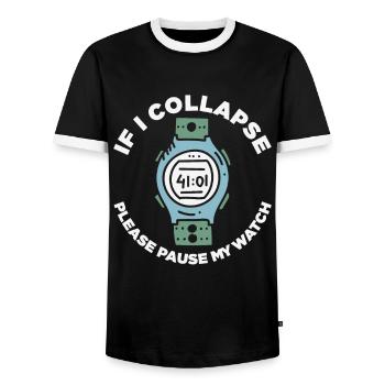 If I Collapse Please Pause My Watch Retro - Men's Ringer Shirt - black/white - Front - AI Model Female 172 light (172cm) & AI Model Male 178 light (178cm)