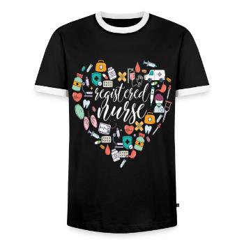 Registered Nurse Nursing Quotes - Men's Ringer Shirt - black/white - Front - AI Model Female 172 light (172cm) & AI Model Male 178 light (178cm)