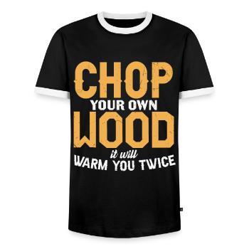 Coupez votre propre bois Il vous réchauffera deux fois le bois - T-shirt contrasté Homme - noir/blanc - Devant - AI Model Female 172 light (172cm) & AI Model Male 178 light (178cm)