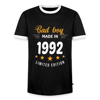 Bad boy made in 1992 - Men's Ringer Shirt - black/white - Front - AI Model Female 172 light (172cm) & AI Model Male 178 light (178cm)