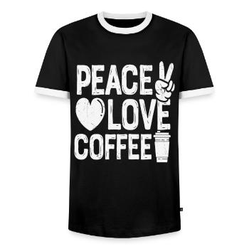 Peace Love Coffee Cool Coffee Lovers Citations - T-shirt contrasté Homme - noir/blanc - Devant - AI Model Female 172 light (172cm) & AI Model Male 178 light (178cm)