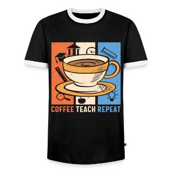 Coffee Teach Repeat Coffee And Teacher Quotes - Men's Ringer Shirt - black/white - Front - AI Model Female 172 light (172cm) & AI Model Male 178 light (178cm)