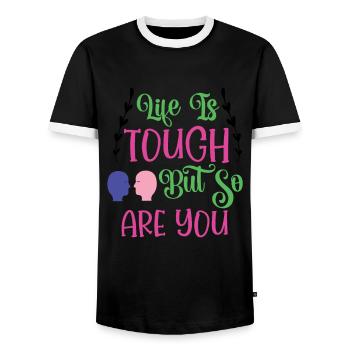 Life Is Touch But So Are You - Men's Ringer Shirt - black/white - Front - AI Model Female 172 light (172cm) & AI Model Male 178 light (178cm)
