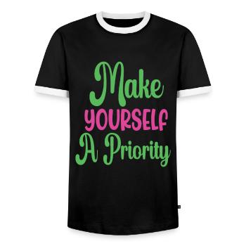 Faites-vous une priorité en matière de santé mentale - T-shirt contrasté Homme - noir/blanc - Devant - AI Model Female 172 light (172cm) & AI Model Male 178 light (178cm)