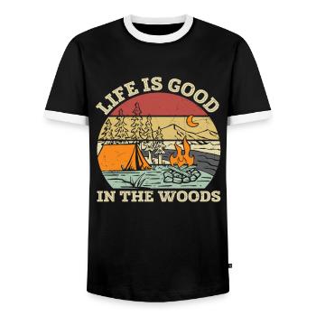 Life Is Good In The Woods Woods Zitate - Männer Kontrast-T-Shirt - Schwarz/Weiß - Vorne - AI Model Female 172 light (172cm) & AI Model Male 178 light (178cm)