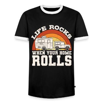 La vie bascule quand votre maison roule - T-shirt contrasté Homme - noir/blanc - Devant - AI Model Female 172 light (172cm) & AI Model Male 178 light (178cm)