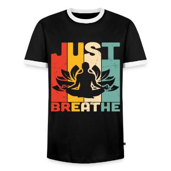Just Breath Yoga Qutoes - Männer Kontrast-T-Shirt - Schwarz/Weiß - Vorne - AI Model Female 172 light (172cm) & AI Model Male 178 light (178cm)