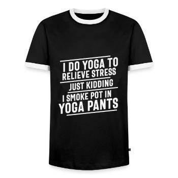 Je fais du yoga pour soulager le stress Citations de yoga - T-shirt contrasté Homme - noir/blanc - Devant - AI Model Female 172 light (172cm) & AI Model Male 178 light (178cm)