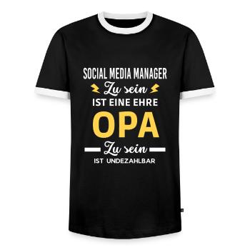 eine ehre OPA ist undezahlbar Social Media Manager - Männer Kontrast-T-Shirt - Schwarz/Weiß - Vorne - AI Model Female 172 light (172cm) & AI Model Male 178 light (178cm)