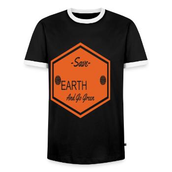 Save Earth And Go Green Earth Protection Support - Men's Ringer Shirt - black/white - Front - AI Model Female 172 light (172cm) & AI Model Male 178 light (178cm)
