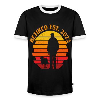Retired Est, 2022 Ruhestand Retro Vintage Sonnenuntergang - Männer Kontrast-T-Shirt - Schwarz/Weiß - Vorne - AI Model Female 172 light (172cm) & AI Model Male 178 light (178cm)