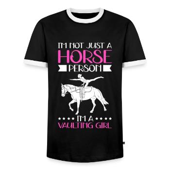 Voltige Sport équestre Sports équestres Cheval Cadeau - T-shirt contrasté Homme - noir/blanc - Devant - AI Model Female 172 light (172cm) & AI Model Male 178 light (178cm)