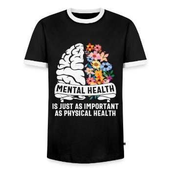 La santé mentale est tout aussi importante que la santé physique - T-shirt contrasté Homme - noir/blanc - Devant - AI Model Female 172 light (172cm) & AI Model Male 178 light (178cm)