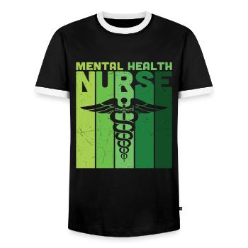 Infirmière en santé mentale - T-shirt contrasté Homme - noir/blanc - Devant - AI Model Female 172 light (172cm) & AI Model Male 178 light (178cm)