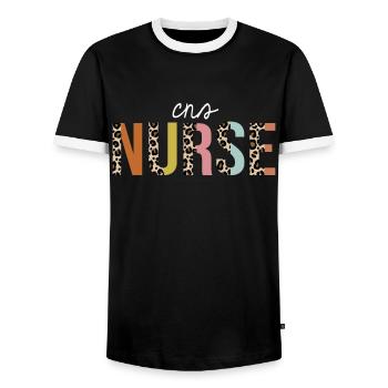 ZNS Krankenschwester Bunt Leopard Print Lustig - Männer Kontrast-T-Shirt - Schwarz/Weiß - Vorne - AI Model Female 172 light (172cm) & AI Model Male 178 light (178cm)