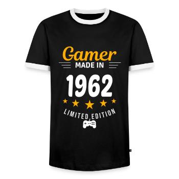 Gamer aus dem Jahr 1962 - Männer Kontrast-T-Shirt - Schwarz/Weiß - Vorne - AI Model Female 172 light (172cm) & AI Model Male 178 light (178cm)