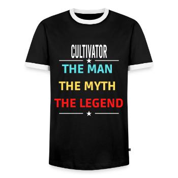 The Man The Myth The Legend CULTIVATOR - Men's Ringer Shirt - black/white - Front - AI Model Female 172 light (172cm) & AI Model Male 178 light (178cm)