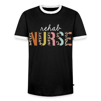 Rehab Nurse Colorful Leopard Print Funny - T-shirt contrasté Homme - noir/blanc - Devant - AI Model Female 172 light (172cm) & AI Model Male 178 light (178cm)