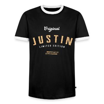 Justin Limited Edition - Männer Kontrast-T-Shirt - Schwarz/Weiß - Vorne - AI Model Female 172 light (172cm) & AI Model Male 178 light (178cm)