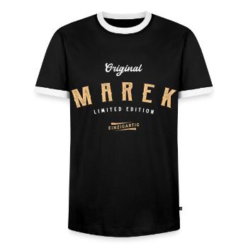 Marek Limited Edition - Männer Kontrast-T-Shirt - Schwarz/Weiß - Vorne - AI Model Female 172 light (172cm) & AI Model Male 178 light (178cm)
