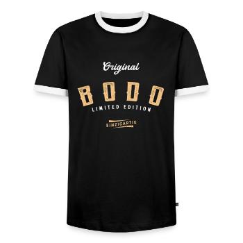 Bodo Limited Edition - Männer Kontrast-T-Shirt - Schwarz/Weiß - Vorne - AI Model Female 172 light (172cm) & AI Model Male 178 light (178cm)