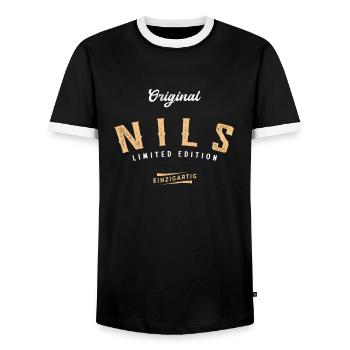 Nils Limited Edition - Männer Kontrast-T-Shirt - Schwarz/Weiß - Vorne - AI Model Female 172 light (172cm) & AI Model Male 178 light (178cm)
