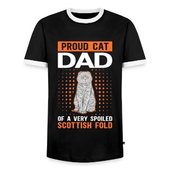Scottish Fold-eared Cat Dad Cat Daddy Gift - Men's Ringer Shirt - black/white - Front - AI Model Female 172 light (172cm) & AI Model Male 178 light (178cm)