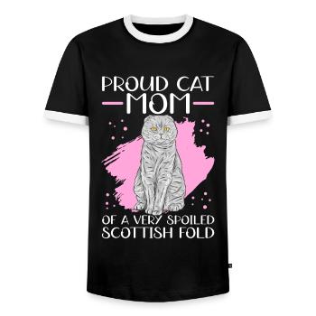 Écossais Chat à oreilles pliantes Maman Cat Maman Cadeau - T-shirt contrasté Homme - noir/blanc - Devant - AI Model Female 172 light (172cm) & AI Model Male 178 light (178cm)