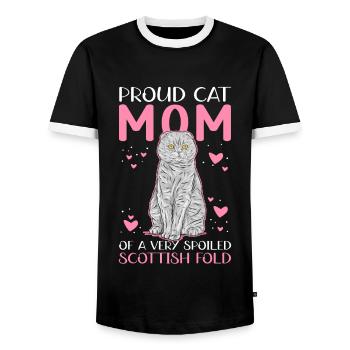 Écossais Chat à oreilles pliantes Maman Cat Cadeau - T-shirt contrasté Homme - noir/blanc - Devant - AI Model Female 172 light (172cm) & AI Model Male 178 light (178cm)