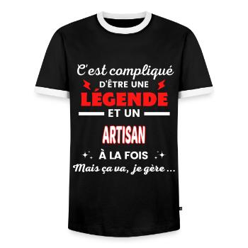 C'est compliqué phrase drôle ARTISAN - T-shirt contrasté Homme - noir/blanc - Devant - AI Model Female 172 light (172cm) & AI Model Male 178 light (178cm)
