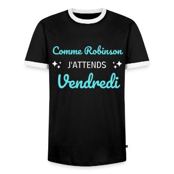 Comme Robinson j'attends vendredi - T-shirt contrasté Homme - noir/blanc - Devant - AI Model Female 172 light (172cm) & AI Model Male 178 light (178cm)