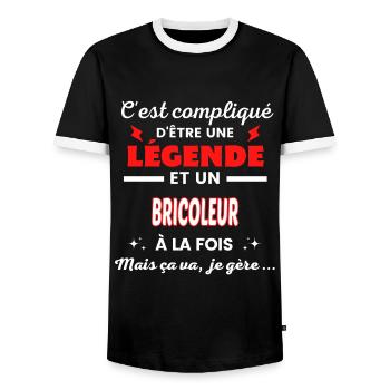 C'est compliqué phrase drôle BRICOLEUR - T-shirt contrasté Homme - noir/blanc - Devant - AI Model Female 172 light (172cm) & AI Model Male 178 light (178cm)