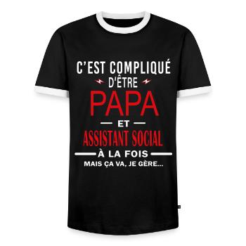 papa Et ASSISTANT SOCIAL cadeau citation - T-shirt contrasté Homme - noir/blanc - Devant - AI Model Female 172 light (172cm) & AI Model Male 178 light (178cm)