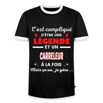 C'est compliqué phrase drôle CARRELEUR - T-shirt contrasté Homme - noir/blanc - Devant - AI Model Female 172 light (172cm) & AI Model Male 178 light (178cm)