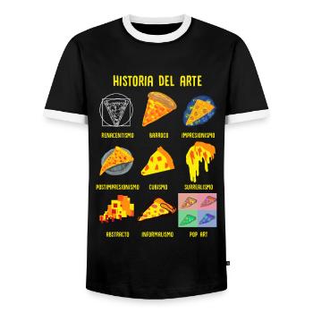Histoire de l’art classique Fun Pizza - T-shirt contrasté Homme - noir/blanc - Devant - AI Model Female 172 light (172cm) & AI Model Male 178 light (178cm)