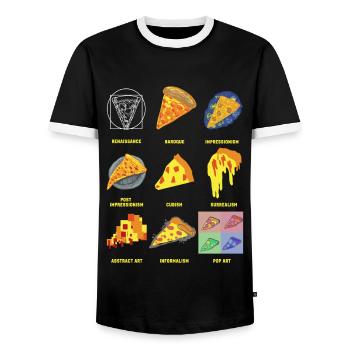 Histoire de l’art classique Fun Pizza - T-shirt contrasté Homme - noir/blanc - Devant - AI Model Female 172 light (172cm) & AI Model Male 178 light (178cm)