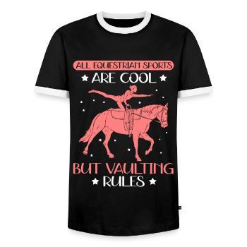 Voltige Sport équestre Sports équestres Cheval Cadeau - T-shirt contrasté Homme - noir/blanc - Devant - AI Model Female 172 light (172cm) & AI Model Male 178 light (178cm)