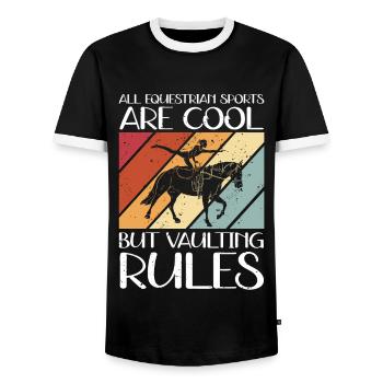 Chevaux de saut d’équitation Sport équestre Cadeau équestre - T-shirt contrasté Homme - noir/blanc - Devant - AI Model Female 172 light (172cm) & AI Model Male 178 light (178cm)